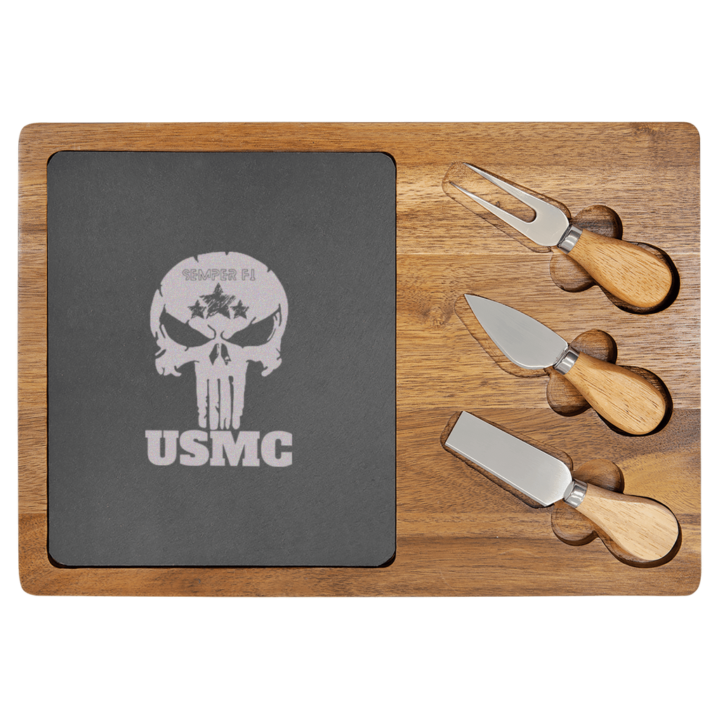USMC Skull Wood Slate Serving Tray