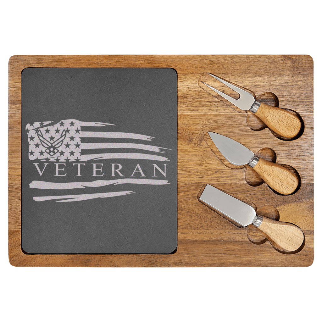US Airforce Veteran Flag Wood Slate Serving Tray