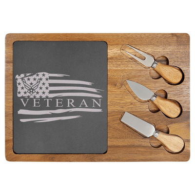 US Airforce Veteran Flag Wood Slate Serving Tray