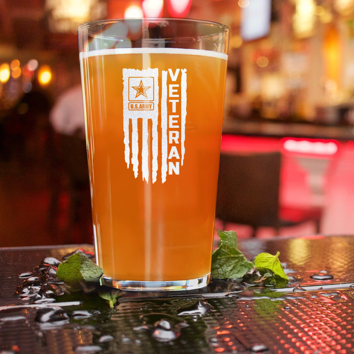 US Army Flag Veteran Pint Glass