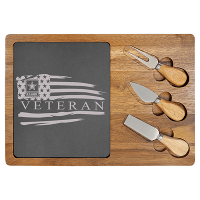 US Army Veteran Flag Wood Slate Serving Tray
