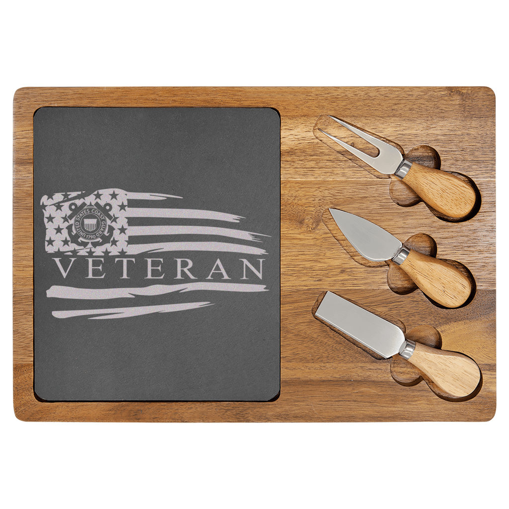 US Coast Guard Veteran Wood Slate Serving Tray
