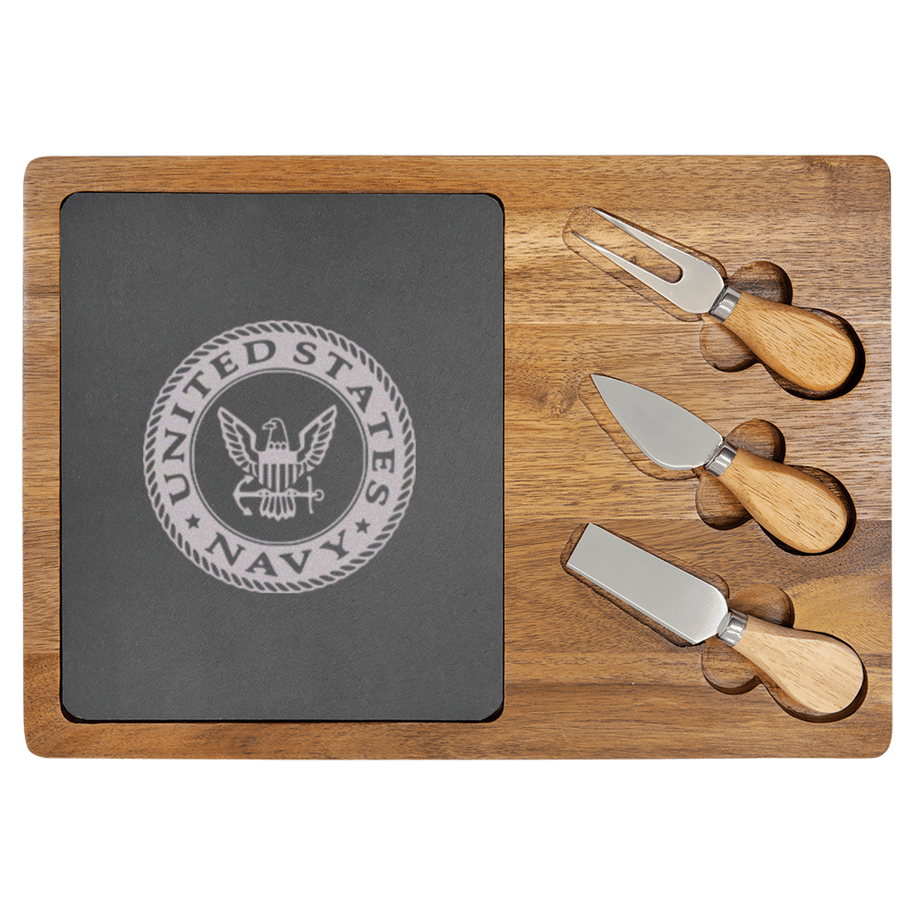United States Navy Badge Wood Slate Serving Tray