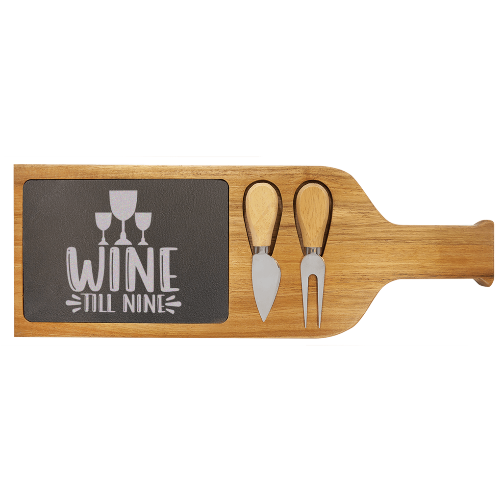 Wine Till Nine Wood Slate Serving Tray With Handle