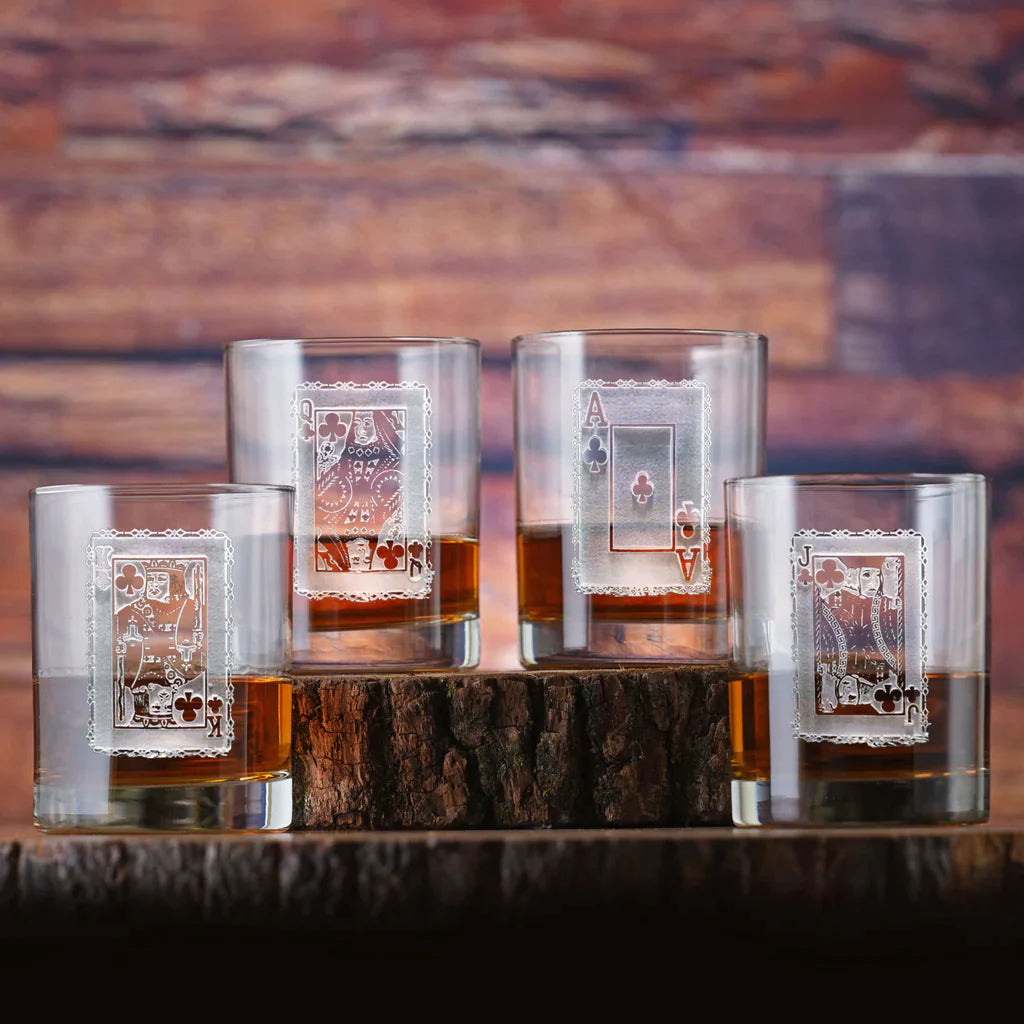 Engraved Poker Whiskey Scotch Glass Set