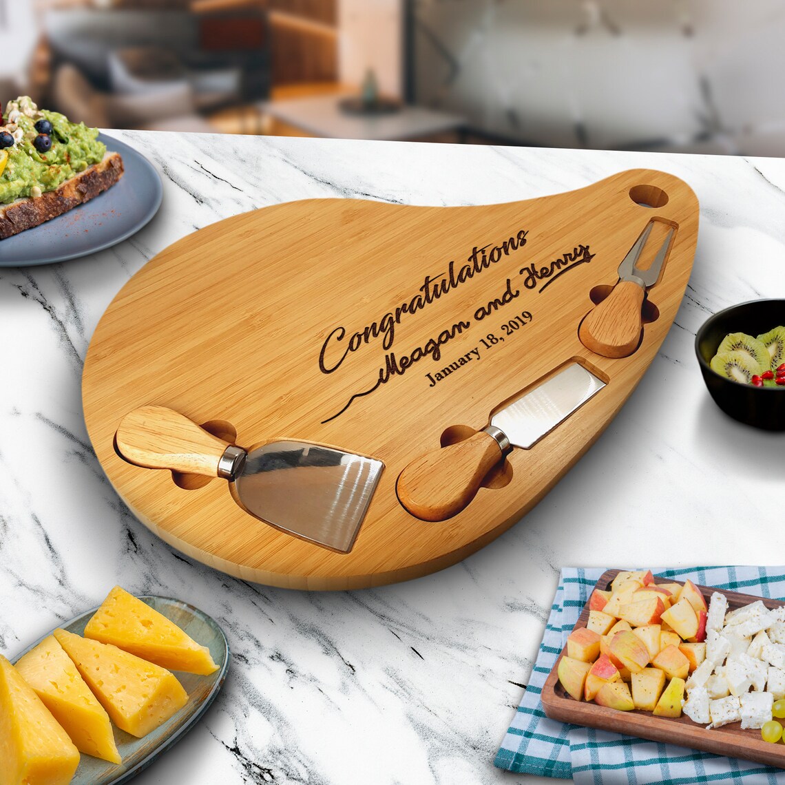 Personalized Charcuterie Board Set with Cheese Knives