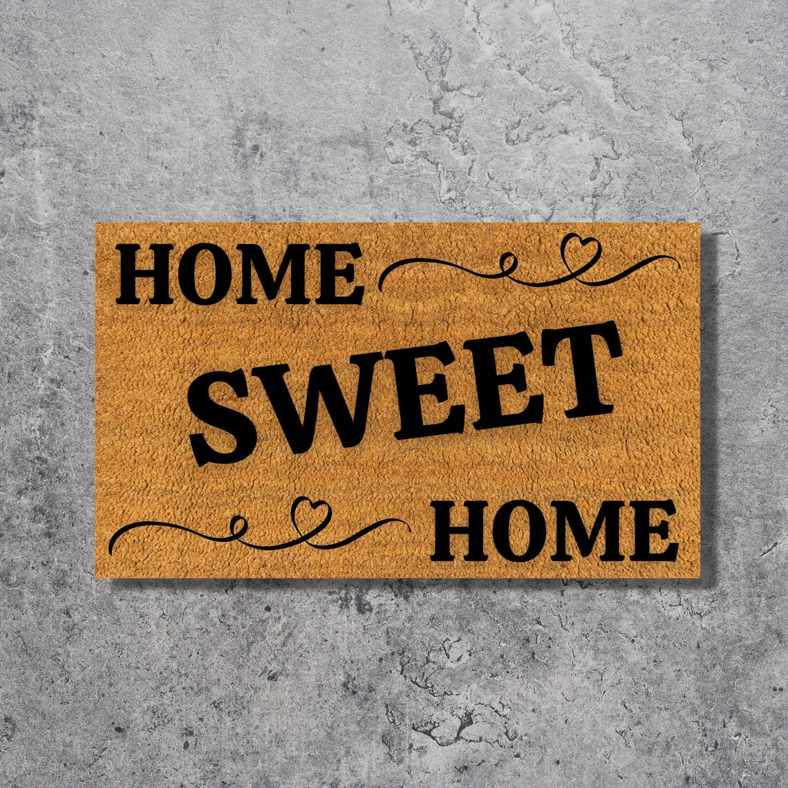 Home Sweet Home Welcome Mat At Custom Front Door of House., Stock image