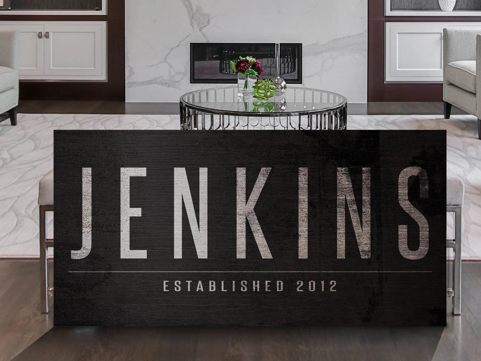 Black Canvas Personalized Family Name Sign