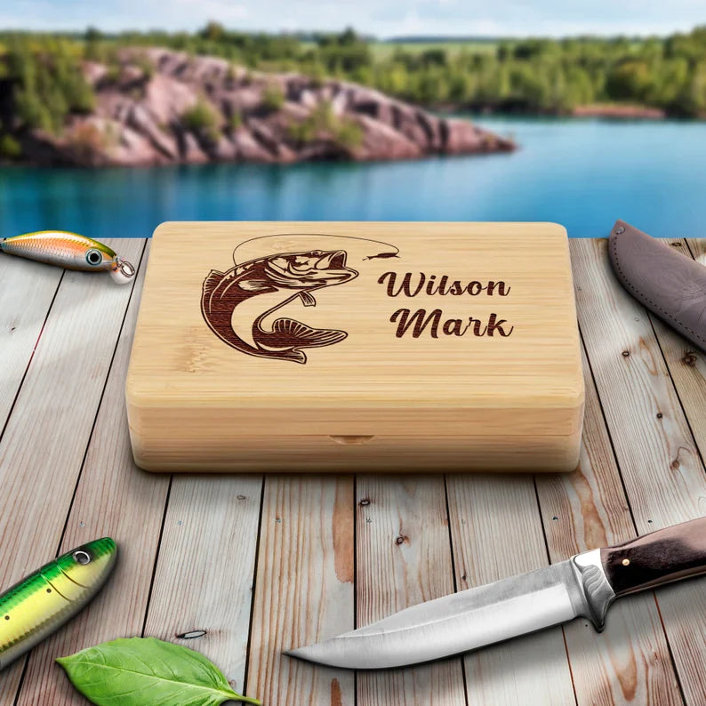 custom engraved tackle box Fishing | Personalized Wood Tackle Box for Men Made from high quality resin Engraved Fishing Memory Box |