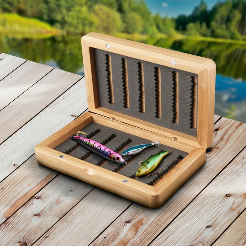 Personalized Fishing Lure Box | Engraved Bamboo Gift for Anglers